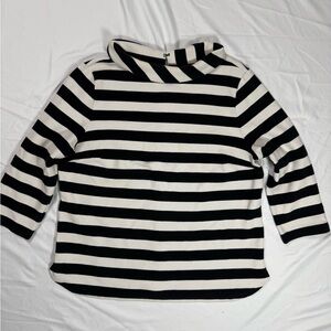 Talbots Black and White Striped Boatneck Knit Top size Petite Large